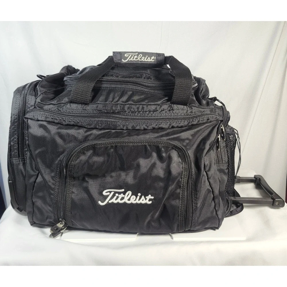 Titleist Duffle Bag 2-Wheel Rolling Golf Travel Carry-On Gear Equipment Black